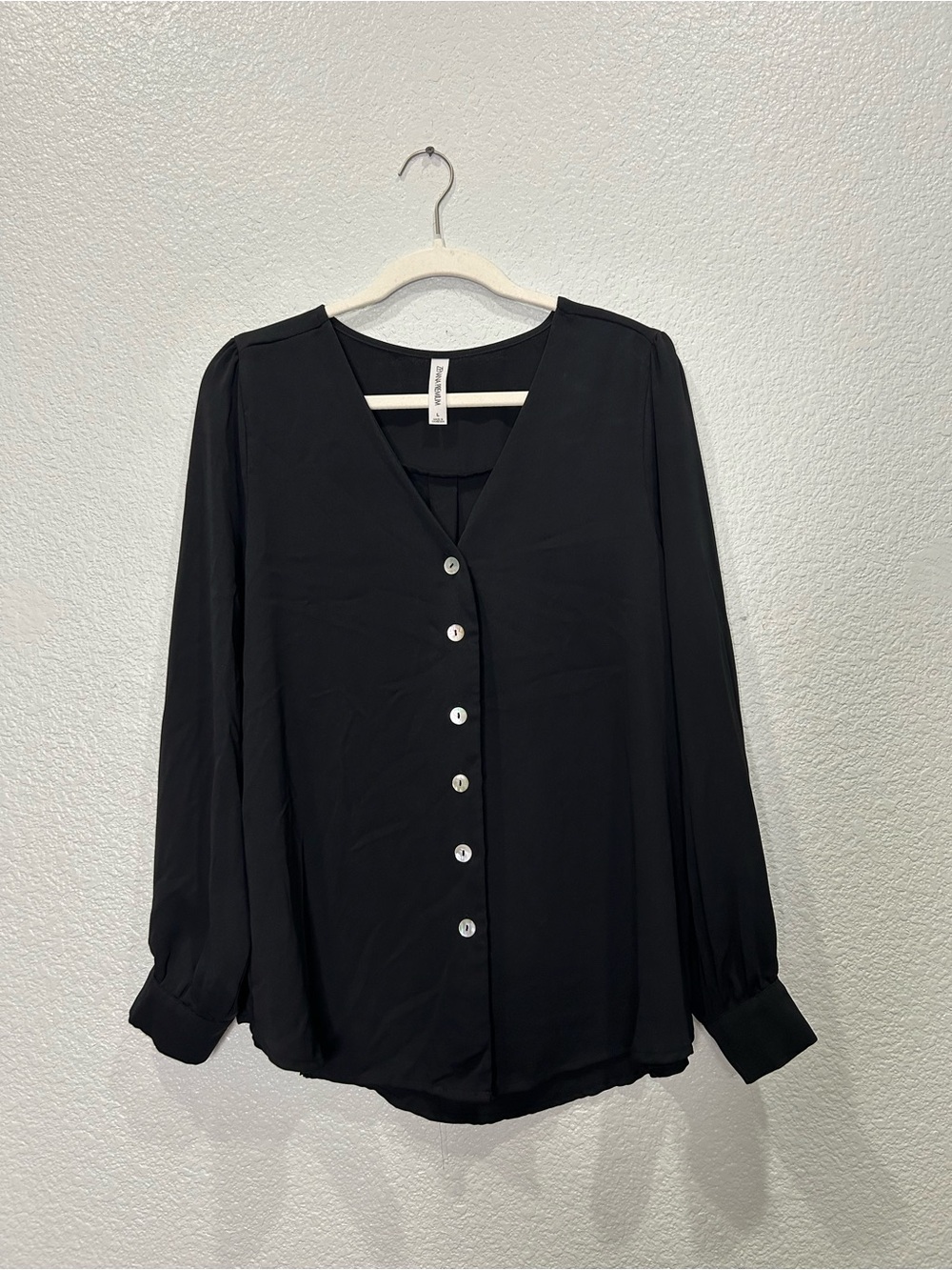Zenana Premium Black Button-Front V-Neck Blouse